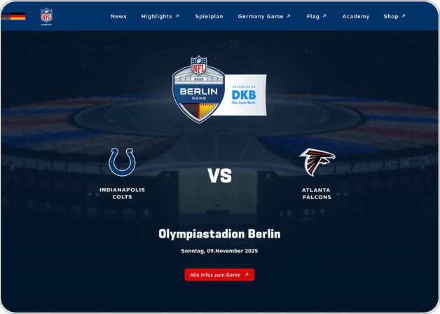 Eventbereich zum NFL Germany Game in Berlin auf der NFL Germany Website